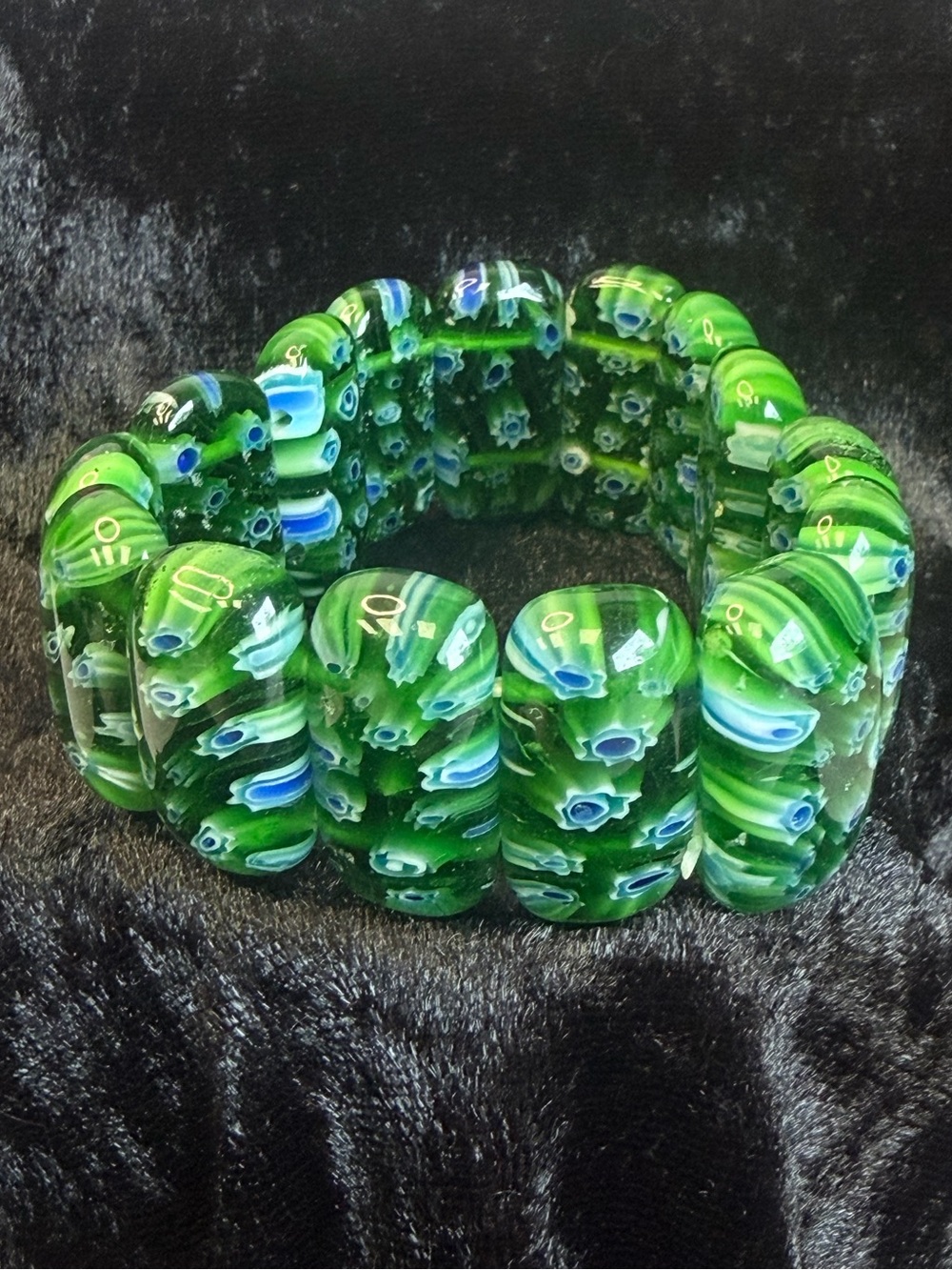 Millefiori Glass Green Stretch Bracelet